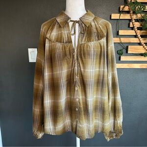 Blu Pepper Mustard Plaid Button-Up Blouse